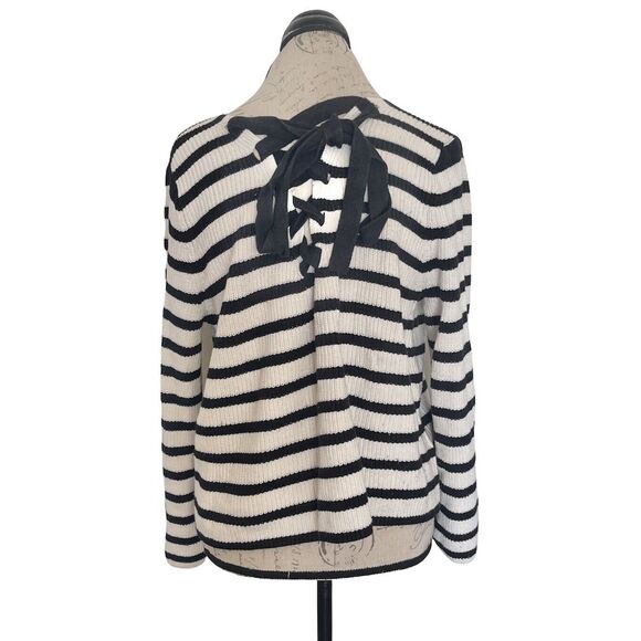 Loft Sweater Womens Size XL Chunky Knit Stripe Tie Back Minimalist Preppy Geek - Picture 3 of 12
